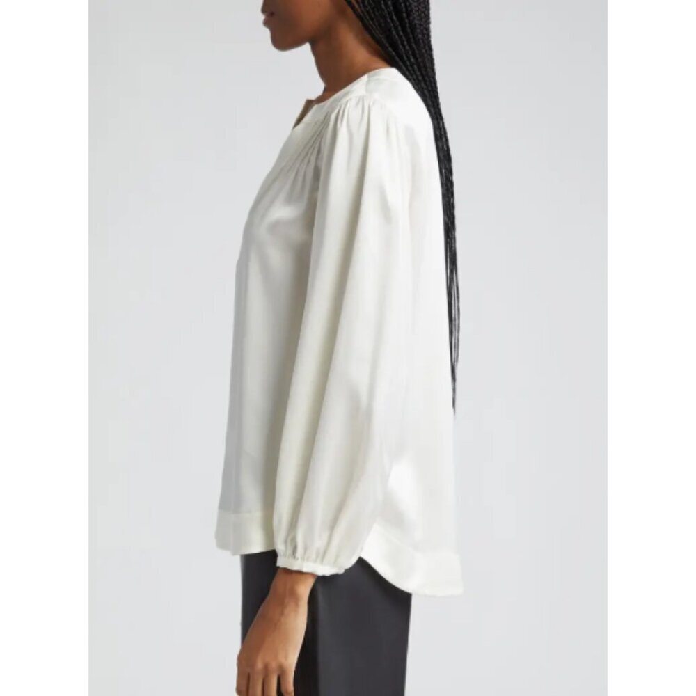 Cinq Sept 'Rita' Long-Sleeve Pintuck Silk Blouse Top, Ivory — image 2 of 4